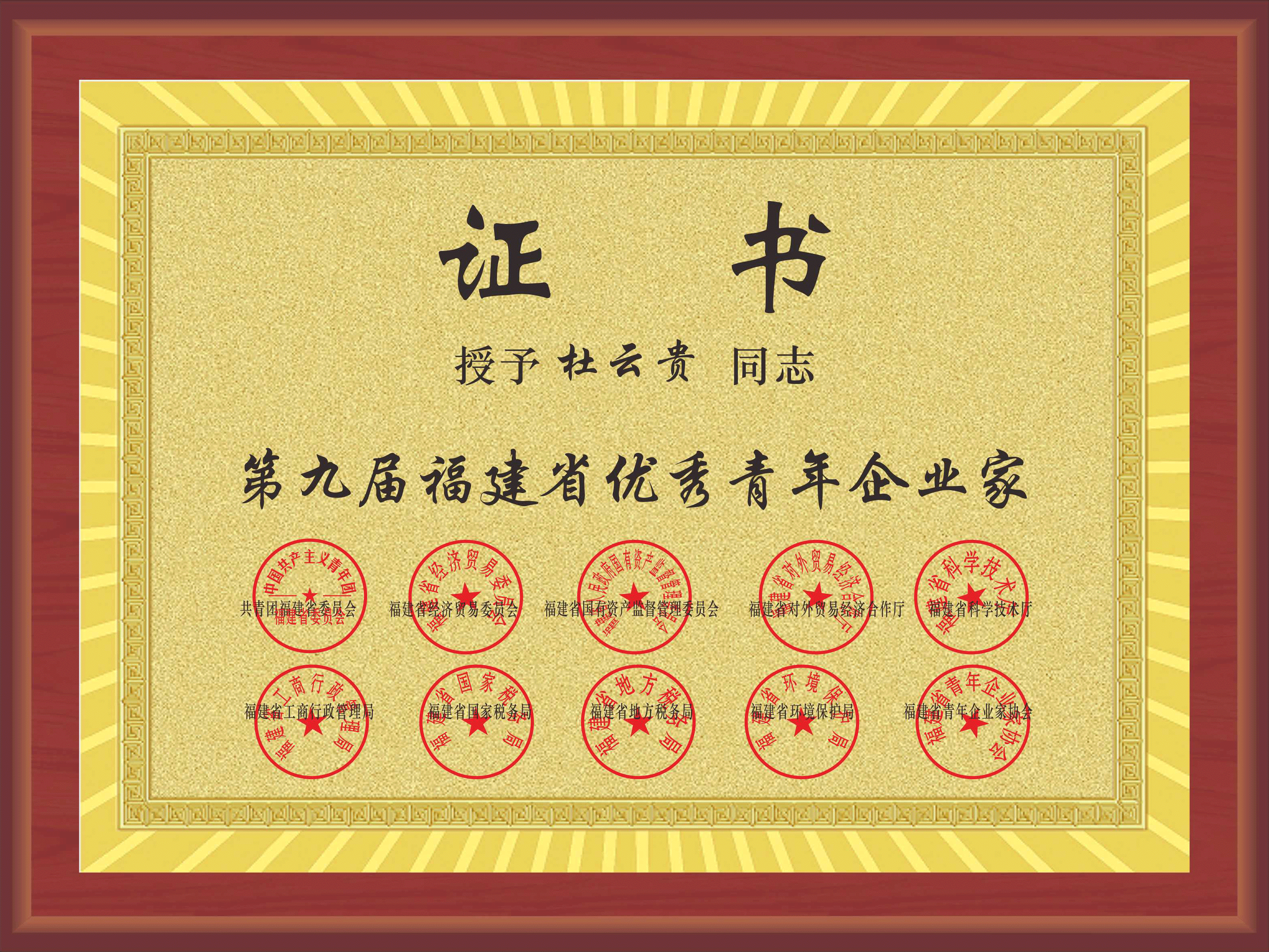 福建省优秀青年企业家